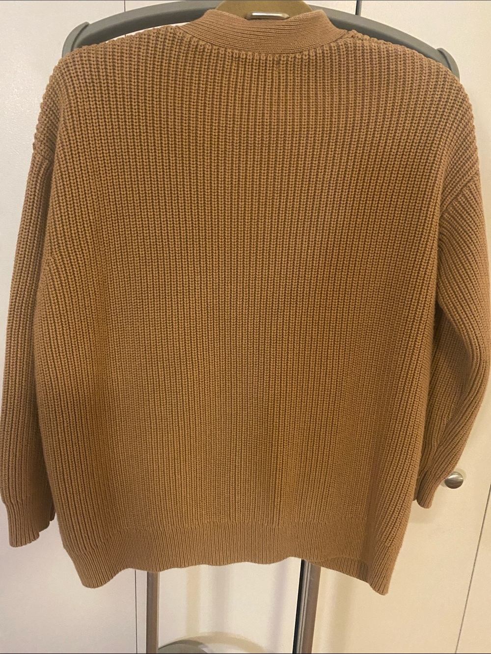 Quince Teak (Camel) Button-Front Organic Cotton Ribbed Cardigan - Picture 2 of 2